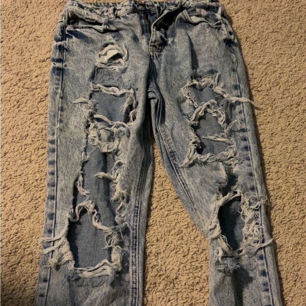 KanCan Distressed Straight Leg Jeans - Light Blue